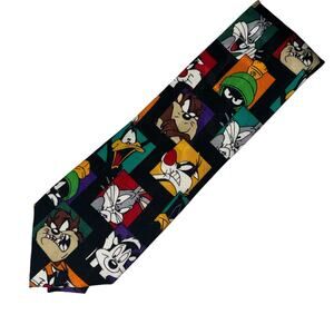 Looney Tunes Mania Silk Tie Colorful Bugs Bunny Taz Daffy Martian Vintage